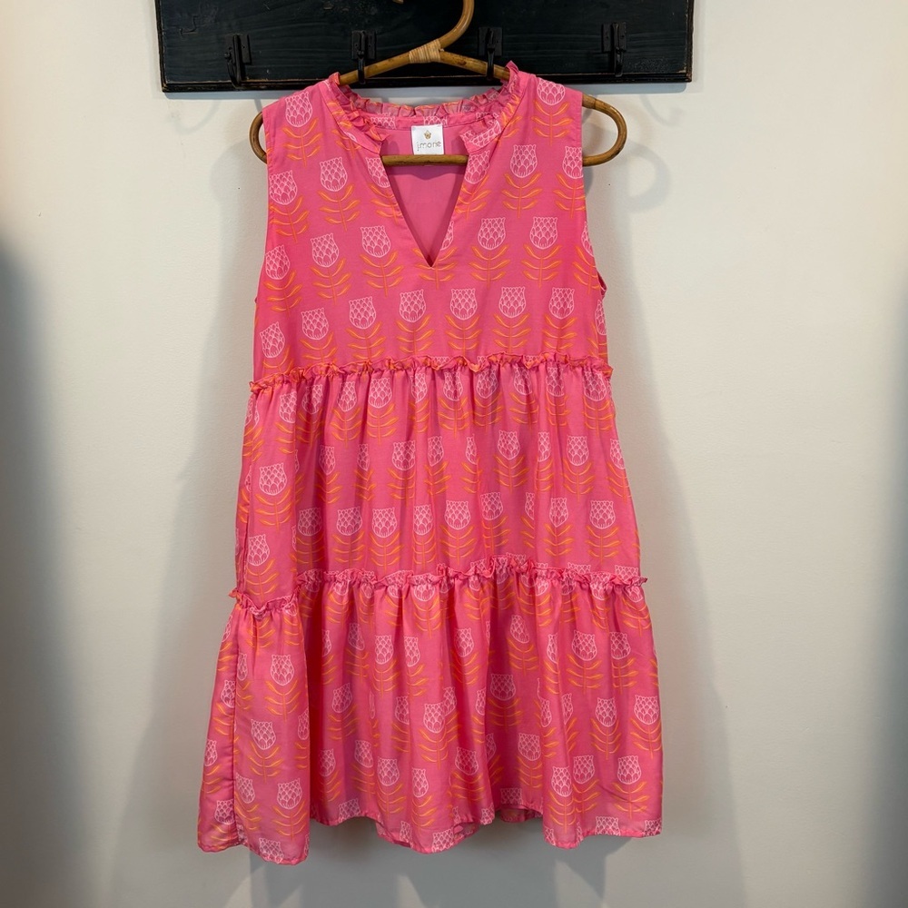 J Marie Preppy Resortwear Floral Tulip Print Tiered Ruffle Dress Size Medium